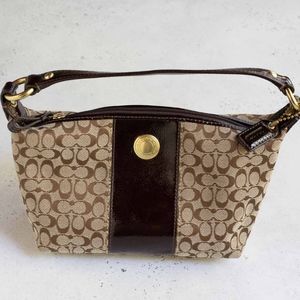 COACH PURSE - Brown Signature Logo Fabric, small